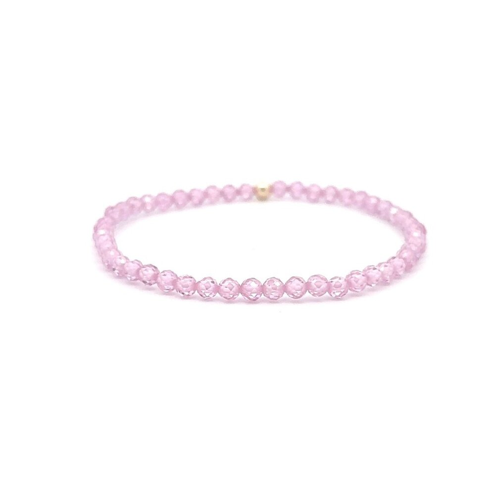 Cubic Zirconia Micro Faceted Gemstone Stretch Bracelet 14K Gold Accent Bead - Picture 4 of 8